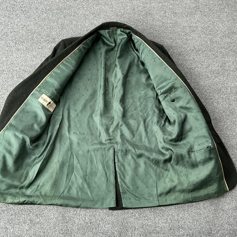 Vintage Robert Stock Sport Coat‎ Blazer Mens 44 Green Wool Herringbone USA Tweed